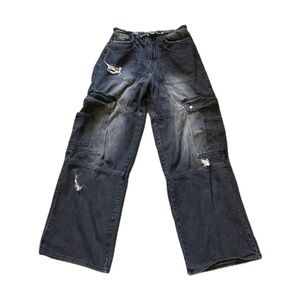Fashion Nova Black Distressed Wide Leg Jeans